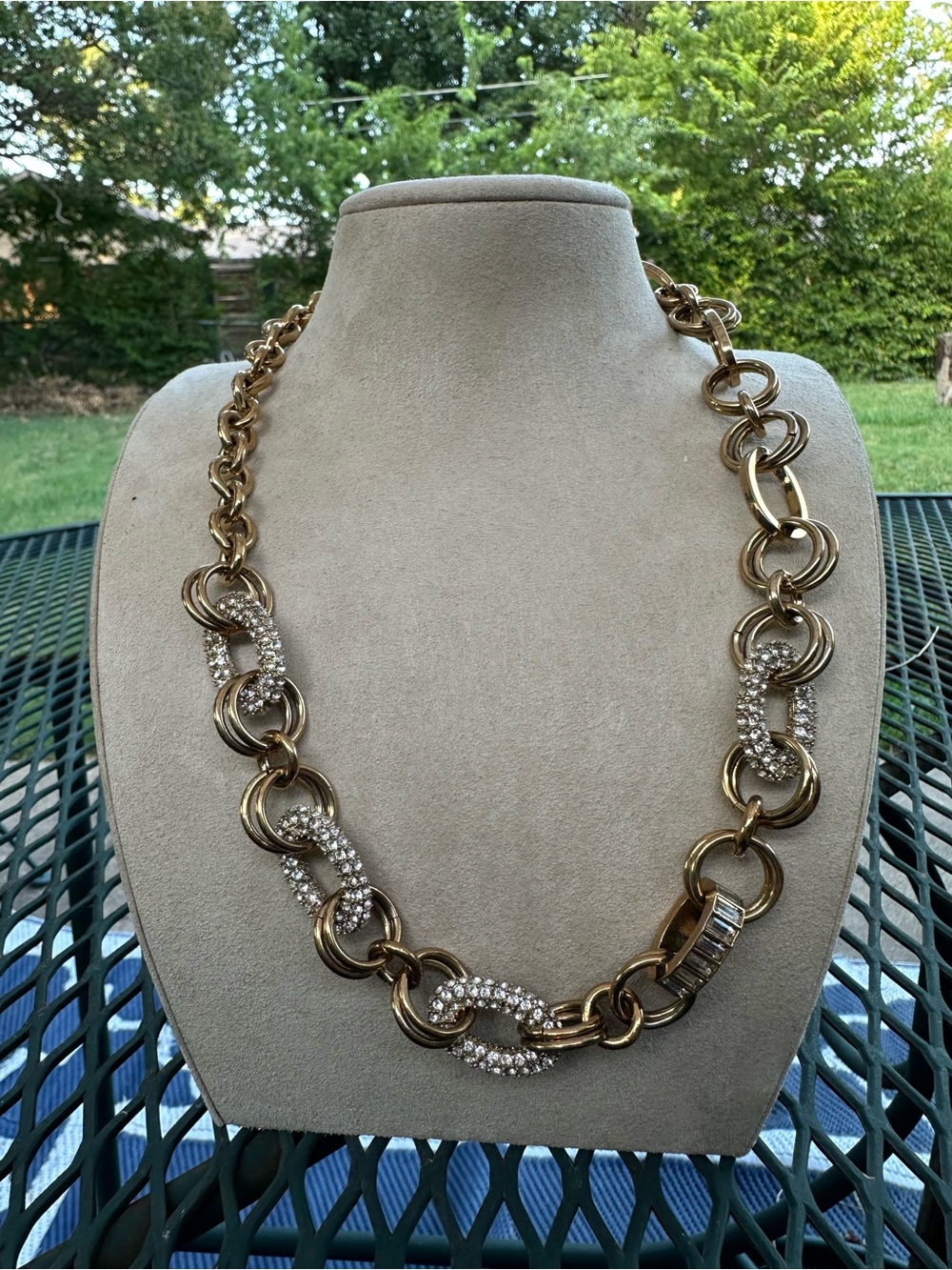 Vintage Ann Taylor Gold Tone Crystal Link Necklace 23 inches